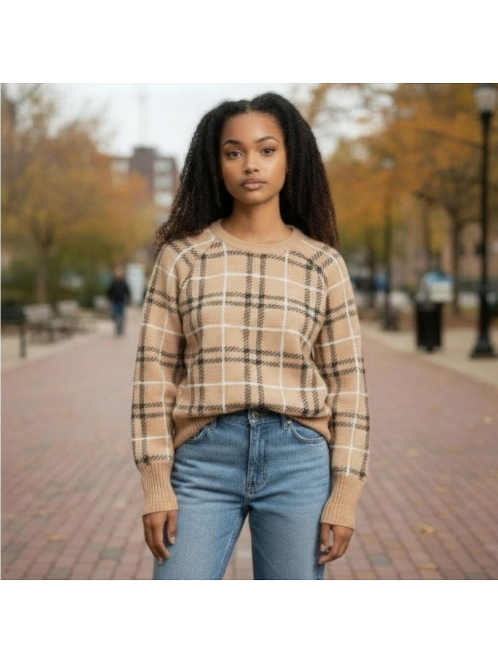 Banana Republic Beige Plaid Wool Blend Crewneck Sweater Women’s XL